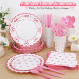175PCS Coquette Pink Bow Birthday Party Supplies Set, Plates, Napkins & Cutlery for 25 Guests