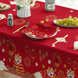 New Year Tablecloth 60x84in Red Lion Dance Lantern Washable Party Cover