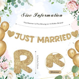 Pre Strung Just Married Banner Glitter Wedding Party Banner No Diy Just Married Sign Wedding Ceremony Decorations For Photo Booth Props Wedding Shower Party Decor(Champagne Gold)