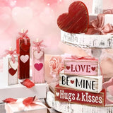 7 Pcs Valentine'S Day Table Decorations Valentine Tiered Tray Decor Valentine Day Centerpiece Red White And Pink Wooden Heart Block Sign With Bows Valentines Decor For Home Kitchen Mantel