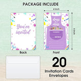 Birthday Invitation Cards, Art Painting Party Invites, Kids Happy Birthday Party Decorations Supplies, 20 Fill-In Cards With Envelopes For Boys Or Girls Party Celebration - B25