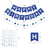 Navy Blue Birthday Decorations: Banner, Hanging Swirls, Pennant, & Garland String