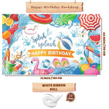 Summer Pool Party Banner Splish Splash Happy Birthday 71x43 Inches