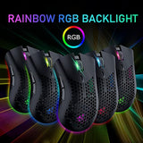 Wireless Lightweight Gaming Mouse Honeycomb with 7 Button Multi RGB Backlit Perforated Ergonomic Shell Optical Sensor Adjustable DPI Rechargeable 800 mAh Battery USB Receiver for PC Mac Gamer(Black)