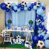 Soccer Balloon Arch Kit With 4D Football Foil Balloons, Royal Blue, White, Metallic Silver Latex Balloons For Baby Shower, Birthday, Soccer, Football Party Decorations