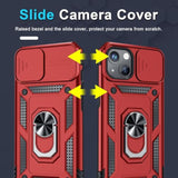 Case For Iphone 12 & 12 Pro Phone Cover Built In Slide Camera Lens Cover+Screen Protector,Heavy Duty Shockproof Full Body Phonecase With Finger Ring Holder Kickstand,Red