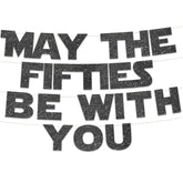 Happy 50Th Birthday And Anniversary Party Black Glitter Banner.