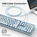 Computer Wired Usb Keyboard - Blue Full-Size Round Keycaps Retro Typewriter Ke