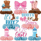 Boots or Bows Gender Reveal Decorations - 8PCS Boots or Bows Honeycomb Centerpieces, Boy or Girl Gender Reveal Decorations, Western Rodeo Wild West Cowgirl or Cowboy Baby Shower Party Deco