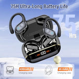 Wireless Earbuds Bluetooth 5.4 Headphones Sports, 75H Stereo Deep Bass Over Ear Buds With Earhooks, Bluetooth Earbuds With 4 Enc Mic, Led Display, Ip7 Waterproof Earphone For Running, Black