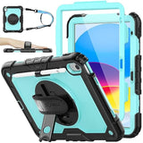 11th/10th Generation iPad (A16) 11''/10.9'' 2025/2022 Full-Body Drop Protection Case with Screen Protector & 360° Rotate Hand Strap/Stand, Brightblue+Black