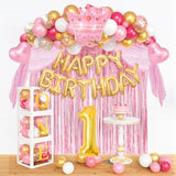 101pcs Baby Girl 1st Birthday Kit with Balloon Boxes, Confetti Balloons & Arch