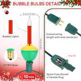 1Pack Christmas Bubble String Lights With 10 Light Bulbs And Outlet, 10Pcs Multicolor Bubble Lights Bulbs 2Fuse C7/E12 B