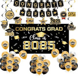2025 Graduation Decorations Black "Class of 2025" Banner, Balloons & Swirls