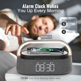 Bluetooth Speaker With Wireless Charger, 6 In 1 Bedroom Portable Speakers With Fm Radio, Adjustable Led Night Light, Dual Wireless Charger, Phone Stand For Bedside, Home, Office, Gift
