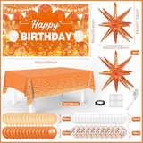 62PCS Orange Balloon Arch Kit with Happy Birthday Banner Star Foil Balloons for Party