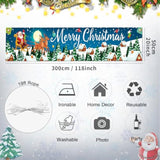 Christmas Banner Outdoor, Large Fabric Blue Merry Christmas Decorations With Santa Claus Reindeer Gifts Backgroud Banner, Xmas Yard Sign For Outside Fence Garden New Year Party Decor Supplies 210X40Cm