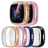 5 Pack Silicone Screen Protector Case Compatible With Fitbit Sense 2/Versa 4, Full Coverage Hd Ultra-Thin Tpu Bumper Case Compatible With Fitbit Versa 4/Sense 2, Clear/Black/Blue/Rose Gold/Pink