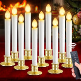 Christmas Window Candles Lights: 10 Pack Flameless Candles Battery Operated Candles With Remote Control Timer Christmas Decorations Taper Led Candle Gold Holders For Window Decor Party Table Top