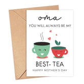 Cute And Funny Best-Tea Card For Oma - Mother'S Day Card - Happy Mothers Day Card - Mothers Day Card With Illustration - Card For Mum Day - Card For Oma