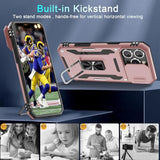 Case For Iphone 16 Pro Max With Slide Camera Cover+Screen Protector (1 Pack), Rotated Ring Kickstand Military Grade Shockproof Protective Cover-Rose Gold