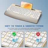 Ergonomic Wireless Keyboard With Wrist Rest-Low-Profile,Phone/Tablet Holder,Quiet Designwindows & Mac Osfull Size Cordless Usb Computer Keyboard For Desktop,Laptop, Pc, Mac, Windows-Gold