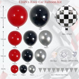 Race Car Balloon Arch Garland Kit 126Pcs Red Black And Metallic Silver Balloons With Checkered Foil Balloons And Checkered Flag Banner For Two Fast Birthday Party Decorations