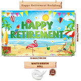 Summer Hawaiian Beach Themed Happy Retirement Banner Backdrop for Retirement Party Decorations, 71x43 Inches