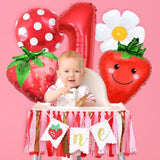 Strawberry First Birthday High Chair Banner Mylar Balloons Strawberry First Birthday Decorations Sweet One Party Supplies Photo Prop