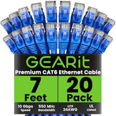 GearIT Cat 6 Ethernet Cable 7 ft (20-Pack) - Cat6 Patch Cable, Cat 6 Patch Cab