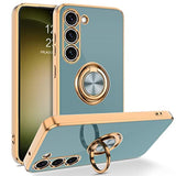 For Samsung Galaxy S23 Case, 360° Ring Holder Kickstand Support Car Mount Elegant Plating Edge Slim Shockproof Soft Tpu Protective Phone Cover For Samsung Galaxy S23 6.1" 2023, Gary Green