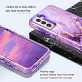 For Galaxy S21 Plus 5G Case, Heavy Duty Shockproof Hybrid Hard Pc Soft Tpu Bumper Three Layer Drop Protection Anti-Fall Cover For Samsung Galaxy S21+/S21 Plus 5G 6.7 Inch, Purple Marble