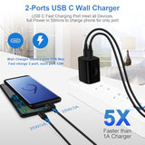 Samsung Charger Block 2 Port 25W Super Fast Charging Android Cable For Samsung Galaxy A17 S25 Edge A15 A55 A35 A25 S24 Ultra A14 A54 A13 5G S23 Iphone 16, 60W 6Ft Usb C Cord Phone Wall Charger Adapter