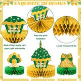 12 Pieces Green And Gold Happy Birthday Decoration Green Gold Honeycom