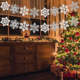 Snowflake-Snow White-Silver Christmas Party-Decoration Garland - 24Pcs Frozen Winter Wonderland Ornaments Hanging Paper Streamers,New Years Birthday Holiday Classroom Ceiling Decor
