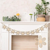 Boho Rattan Daisy Wooden Garland Watercolor Banner Cute Beads Hanging Garland Rustic Farmhouse Spring Decor For Festive Party Office School Supplies