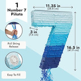 Number 7 Pull String Pinata For Boys 7Th Birthday Party Decorations, Ombre Blue (16.5 X 11.35 In)