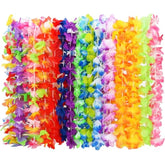 24Pcs Hawaiian Leis Bulk Luau Party Silk Flower Necklace Colorful Tropical Hawaiian Bulk Hula Dance Party Decor Flower Leis Summer Beach Pool Party Decorations Favors Supplies