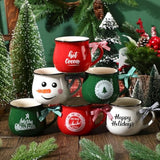 Christmas Coffee Mugs Set Of 6, 12 Oz Ceramic Mug Gift Holiday Hot Cocoa For Family Mom Woman Friend Farmhouse(Snowman Style)