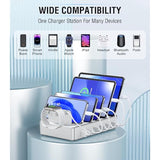Charging Station For Multiple Devices Apple,50W 6 Port&6 Cables Charging Station For Apple Device With Apple Watch Holder,Charging Dock For Cellphone, Kindle, Tablet And Other Electronic (Sliver)