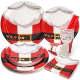 Christmas Santa Claus Paper Plates 125Pcs Red Santa Belt Party Plates, Cups, Napkins And Straw Dinner Tableware Set For 25 Guest New Year Chrismas Party Supplies Decorations