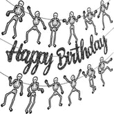 Skeleton Birthday Party Banner Glitter Black Skull Halloween Party Decor CANDY CHEF