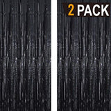 2 Pack Black Metallic Foil Fringe Curtains 6.4x9.8ft Party Backdrop