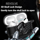 For Airpods Pro 2Nd Generation Case Skull With Lock & Keychain For Men, Funny Carbon Fiber Full Body Shockproof Hard Shell Protective Skeleton Cover For Airpods Pro 2 Klt Black