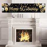 Happy 60Th Birthday Banner Black Gold Glitter 60 Years Anniversary Party Backdrop