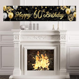 Happy 60Th Birthday Banner Black Gold Glitter 60 Years Anniversary Party Backdrop