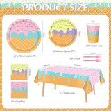 121Pcs Summer Ice Cream Party Supplies Kit, Lncludesice Cream Themed Plates Cups Napkins Cutlery Touchdown Tablecloth, For Baby Shower, Ice Cream Birthday Party Decorations ,Serve 24