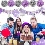 Birthday Decorations For Girls Purple And Silver Lavender Party Decor Kit For Her Women Including Happy Birthday Banner Pompom Flower Foil Balloons Confetti Latex Balloon Ribbons