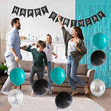 Black Teal Blue And Silver Happy Birthday Party Decorations Turquoise Aqua Balloons Décor Supplies Men Women Boys Girls 1St 2Nd 3Rd 16Th 20Th 25Th 30Th 35Th 40Th 45Th 50Th 60Th 70Th