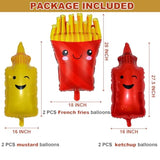10Pcs BBQ Party Balloons Food Foil Hot Dog Burger Fries Ketchup Mustard